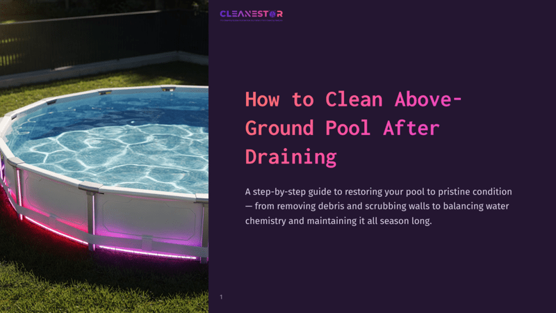 1 How To Clean Above Ground Pool After Draining A Round Above-Ground Pool With A White Frame And Blue Water; Vibrant Lights Illuminate The Edge, Set In A Grassy Backyard.