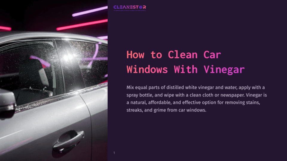 1 How To Clean Car Windows With Vinegar A Silver Car With Wet Windows Reflecting Colorful Neon Lights, Surrounded By Dark Background, Emphasizing Cleanliness And Shine.