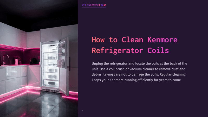 A Modern Kitchen With A Kenmore Refrigerator; Coils At The Back Are Visible. Soft Pink Lighting Highlights The Sleek Design.