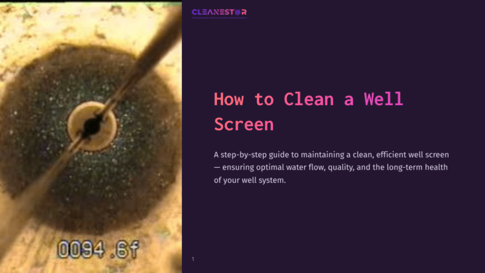 1 How To Clean A Well Screen A Close-Up View Of A Well Screen, Showing Debris And Sediment Inside A Cylindrical Shaft, With A Measuring Gauge Displaying Depth.