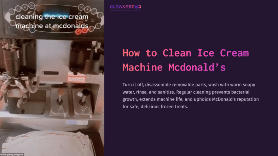 1 How To Clean Ice Cream Machine Mcdonalds Top-Down View Of A Mcdonald'S Ice Cream Machine With Visible Components, Surrounded By Cleaning Tools And Instructions In Bold Text.