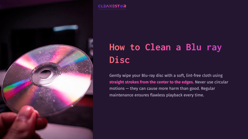 1 How To Clean A Blu Ray Disc A Blu-Ray Disc With Visible Reflections And A Lint-Free Cloth Nearby, On A Dark Background, Illustrating Cleaning Instructions.