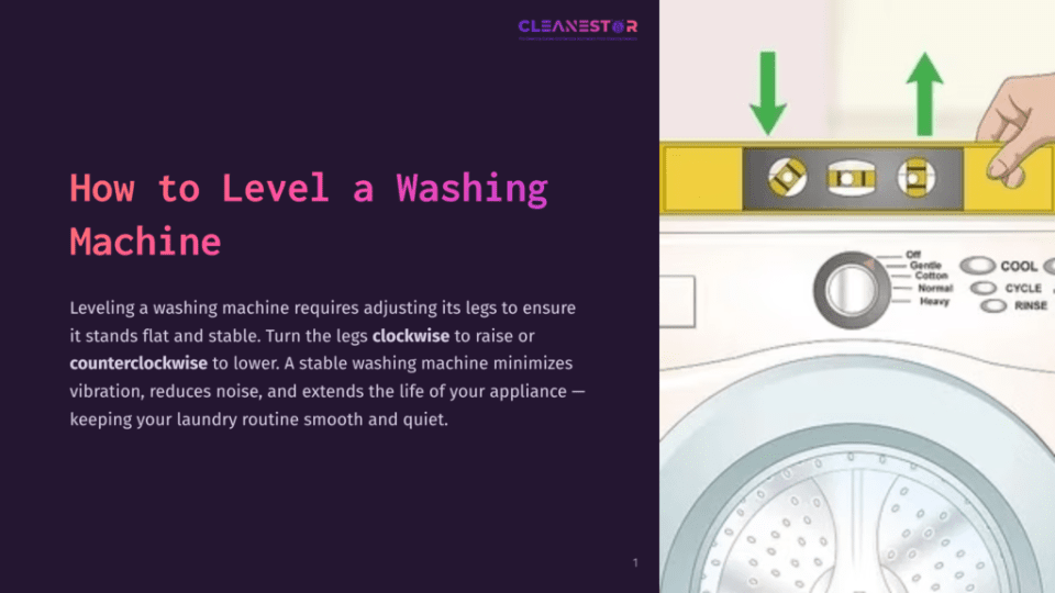 1 How To Level A Washing Machine 1 A Close-Up View Of A Washing Machine Control Panel And Spirit Level. The Spirit Level Shows A Bubble Between Green Markers For Balance.