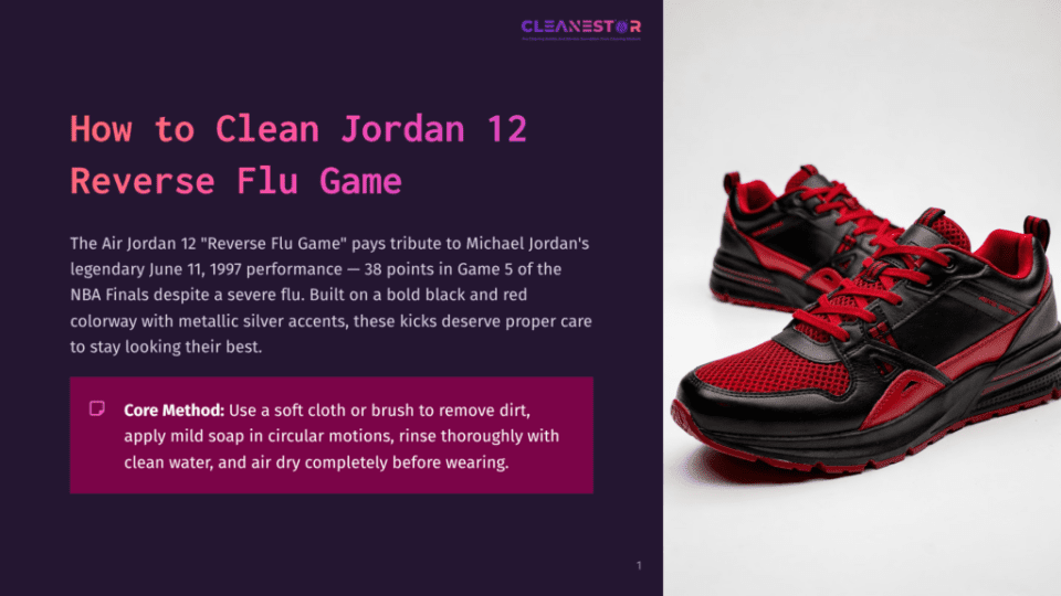 1 How To Clean Jordan 12 Reverse Flu Game Air Jordan 12 &Quot;Reverse Flu Game&Quot; Sneakers In Black And Red, With Mesh Detailing And Silver Accents, Displayed On A Dark Background.