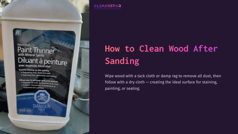 1 How To Clean Wood After Sanding A Bottle Of Paint Thinner With A Clear Label, Surrounded By A Soft-Focus Background, Indicating Preparation For Wood Finishing.