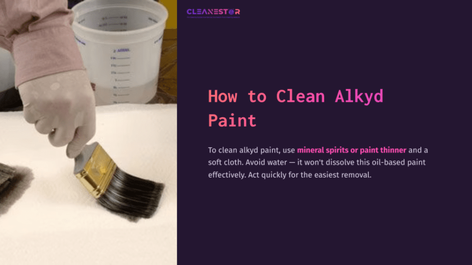 1 How To Clean Alkyd Paint A Hand Holding A Paintbrush Dipped In Brown Alkyd Paint, With A White Cloth And A Container For Cleaning In The Background.