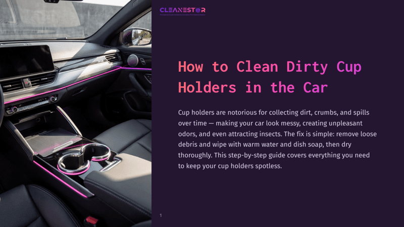 1 How To Clean Dirty Cup Holders In The Car A Car Interior Showing A Sleek Console With Cup Holders, Highlighted By Purple Lighting, With A Clean And Organized Layout.