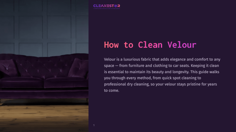 1 How To Clean Velour Luxurious Purple Velvet Sofa With Deep Button Tufting Sits On A Wooden Floor In A Dimly Lit Room, With The Text &Quot;How To Clean Velour&Quot; Visible.