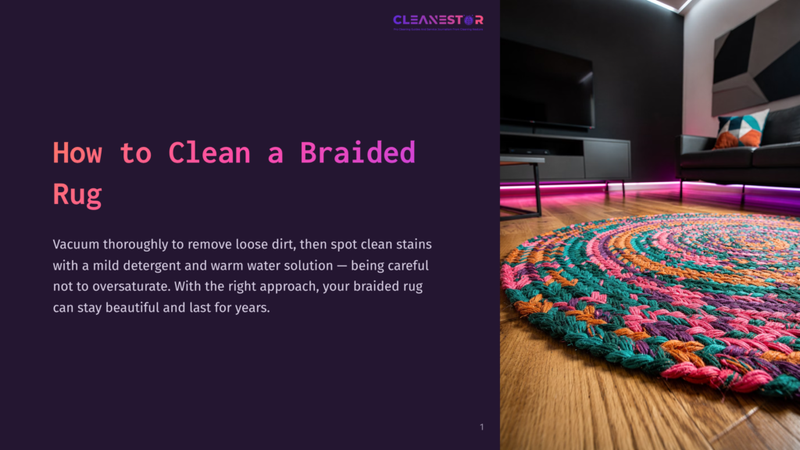 1 How To Clean A Braided Rug A Colorful Braided Rug With Circular Patterns Lies On A Wooden Floor, Near A Modern Tv And Pink Ambient Lighting.