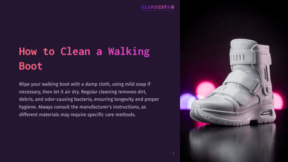 1 How To Clean A Walking Boot A White Walking Boot On A Purple Background With A Blurred Light Gradient, Highlighting Its Design And Details.