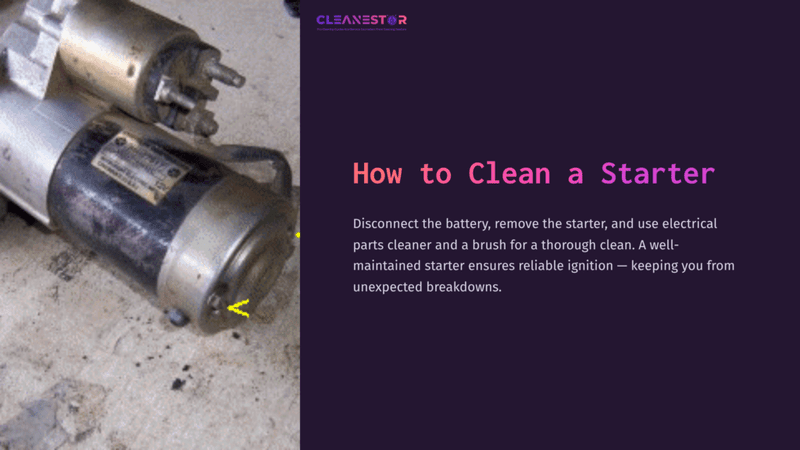 1 How To Clean A Starter A Metal Starter Motor On A Work Surface, Featuring Connectors And A Cylindrical Shape, Showing Signs Of Wear And Grime.