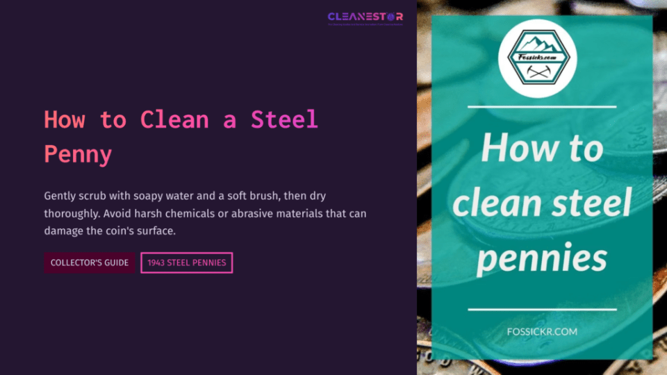 1 How To Clean A Steel Penny Title &Quot;How To Clean A Steel Penny&Quot; On A Purple Background, With A Teal Section Featuring A Coin And Cleaning Instructions.