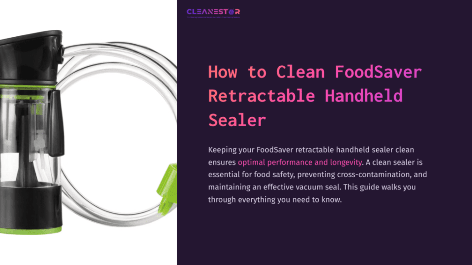 1 How To Clean Foodsaver Retractable Handheld Sealer 1 Black And Green Foodsaver Retractable Handheld Sealer With A Clear Hose, Set Against A Purple Background With Cleaning Tips.