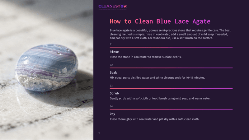 1 How To Clean Blue Lace Agate Close-Up Of A Beautiful Blue Lace Agate Stone With Swirling White And Purple Bands, Resting On A Textured Surface.