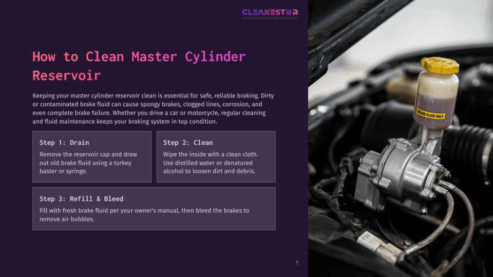 1 How To Clean Master Cylinder Reservoir Close-Up Of A Car'S Brake Fluid Reservoir With A Yellow Cap And &Quot;Brake Fluid Only&Quot; Label. Max And Min Lines Are Visible On The Translucent Reservoir.