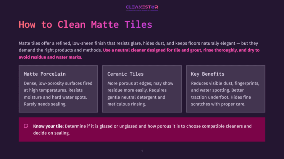 1 How To Clean Matte Tiles How To Clean Matte Tiles: A Guide Explaining The Benefits Of Matte Tiles, Their Characteristics, And How To Clean Them, With Sections On Matte Porcelain, Ceramic Tiles, And Key Benefits.