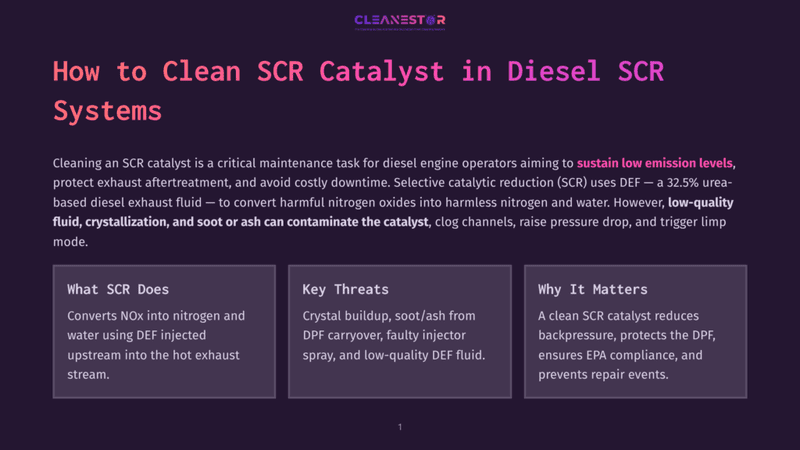 1 How To Clean Scr Catalyst In Diesel Scr Systems How To Clean Scr Catalyst In Diesel Scr Systems: Explains Scr Catalyst Maintenance, Urea-Based Diesel Exhaust Fluid (Def), And Contamination Risks Like Crystallization And Soot.