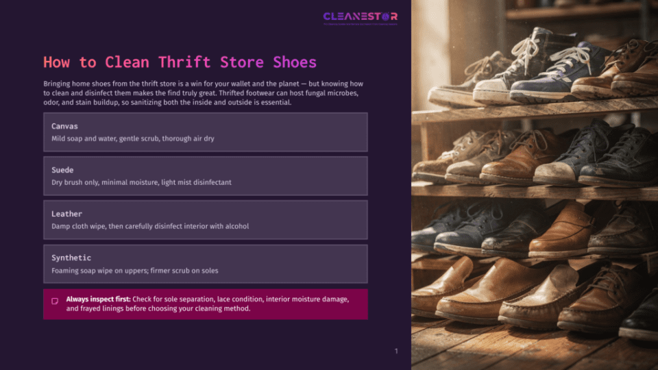 1 How To Clean Thrift Store Shoes A Shelf Of Various Used Shoes, Including Boots, Sneakers, And Loafers, With A Focus On Brown And Tan Leather And Suede Textures. The Shoes Are Neatly Arranged On Wooden Shelves.