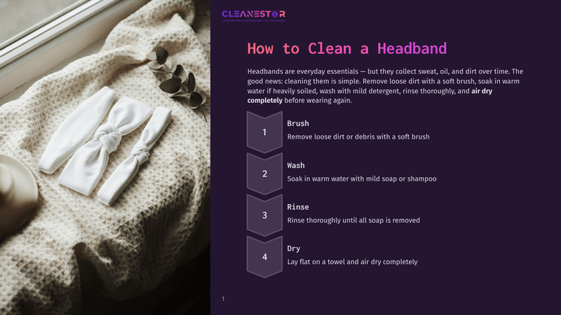 1 How To Clean A Headband Four White Fabric Headbands, Two Tied In Bows, Rest On A Textured Cream-Colored Throw Blanket Next To A Window, With A Text Overlay &Quot;How To Clean A Headband.
