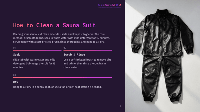 1 How To Clean A Sauna Suit A Black Sauna Suit, Consisting Of A Jacket And Pants, Is Laid Out On A White Background. The Text &Quot;How To Clean A Sauna Suit&Quot; Is Visible On The Left.