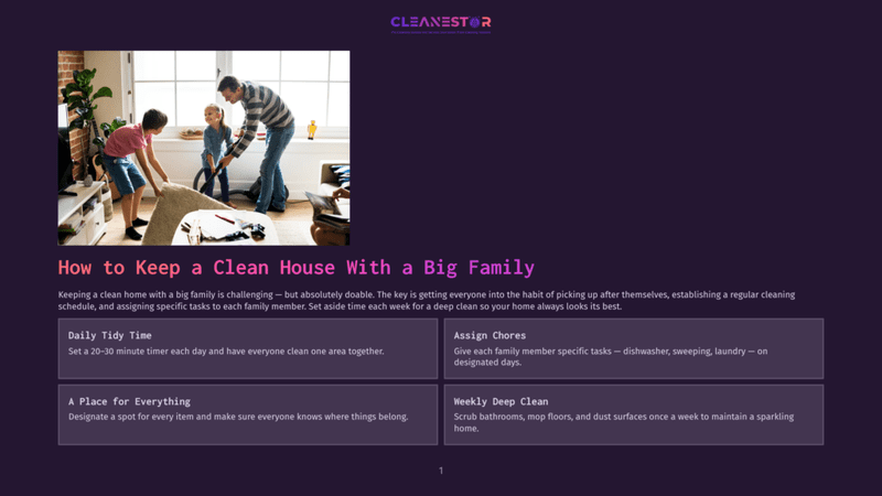 1 How To Keep A Clean House With A Big Family A Father And Two Children Vacuum And Tidy A Living Room, Demonstrating How To Keep A Clean House With A Big Family. The Image Shows A Bright, Sunlit Room With A Large Rug.