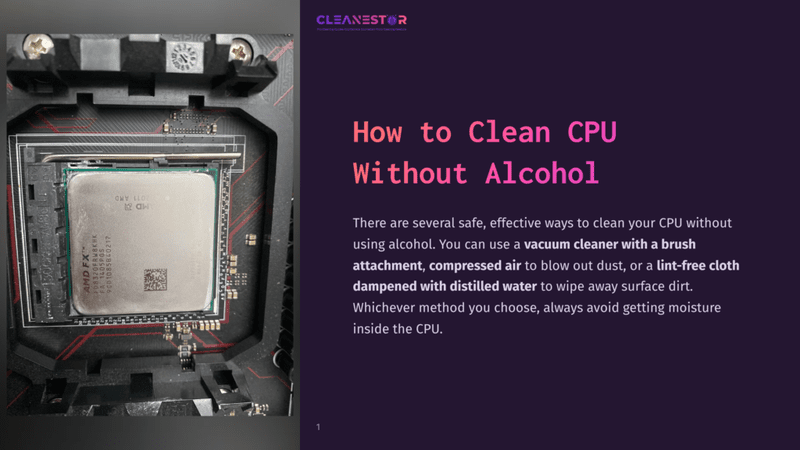 1 How To Clean Cpu Without Alcohol Close-Up Of A Computer Cpu Socket On A Motherboard, With The Amd Cpu Installed And The Text &Quot;How To Clean Cpu Without Alcohol&Quot; Visible On The Right.