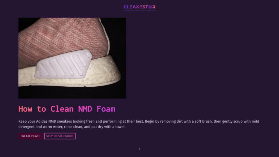 1 How To Clean Nmd Foam Close-Up Of An Adidas Nmd Sneaker'S Textured Pink Knit Upper And White Boost Sole, With &Quot;How To Clean Nmd Foam&Quot; Text Overlay.