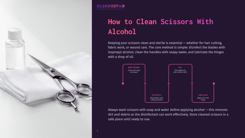1 How To Clean Scissors With Alcohol A Pair Of Professional Hair Cutting Scissors Rests On A Clean White Towel Next To A Bottle Of Clear Liquid, Possibly Rubbing Alcohol, On A White Surface. The Image Is Part Of A Guide On How To Clean Scissors With Alcohol.