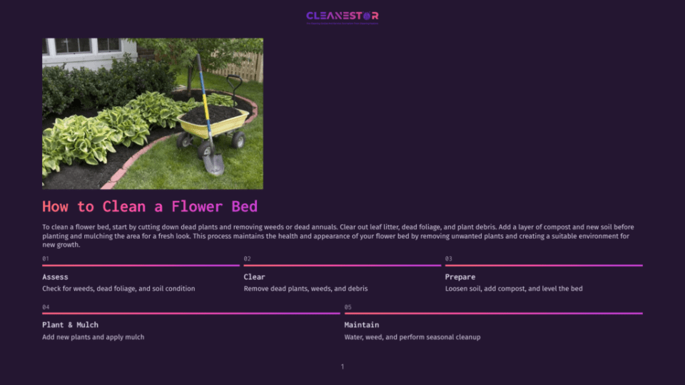 1 How To Clean A Flower Bed A Wheelbarrow Filled With Dark Soil Sits In A Freshly Mulched Flower Bed, Next To A Shovel And A Blue Rake. Lush Green Hosta Plants Border The Bed, With A Residential Building And Fence In The Background.