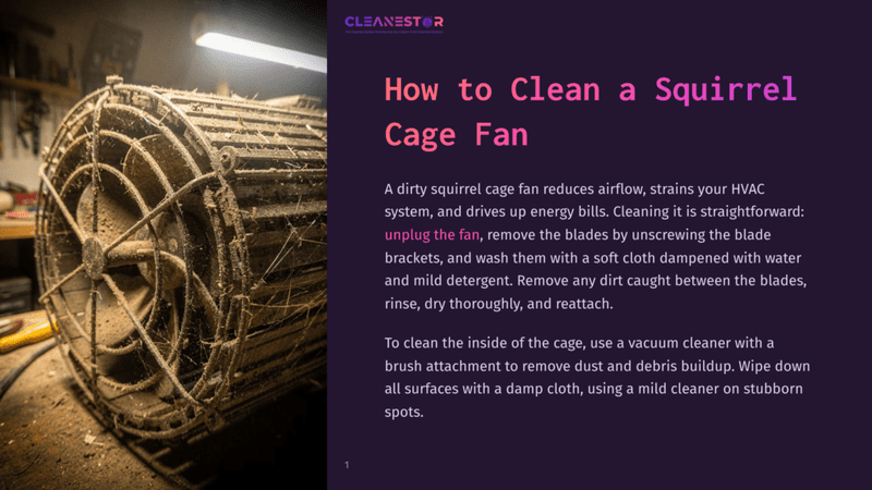 1 How To Clean A Squirrel Cage Fan A Detailed View Of A Dirty Squirrel Cage Fan, With Dust And Debris Visible, Placed On A Wooden Table In A Workshop. A Small Wooden Shelf And A Bright Overhead Light Are Also Visible In The Background.