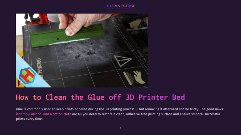 1 How To Clean The Glue Off 3D Printer Bed A Hand Uses A Ruler To Scrape Glue Off A 3D Printer Bed, Showing A Clean Surface Beneath, With Isopropyl Alcohol And A Cotton Cloth Ready For Use.
