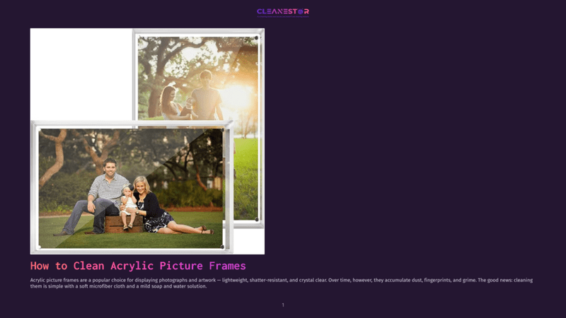 1 How To Clean Acrylic Picture Frames A Family Of Three Sits On A Wooden Crate In Front Of A Sun-Dappled Oak Tree. The Parents Are Smiling, And The Mother Holds Their Young Child. The Image Is Displayed In A Modern Acrylic Picture Frame.