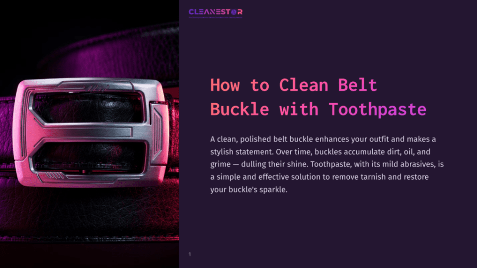 1 How To Clean Belt Buckle With Toothpaste Close-Up Of A Polished Silver Belt Buckle With Intricate Geometric Detailing, Set Against A Textured Black Leather Belt. Dramatic Purple Lighting Highlights The Buckle'S Shine.