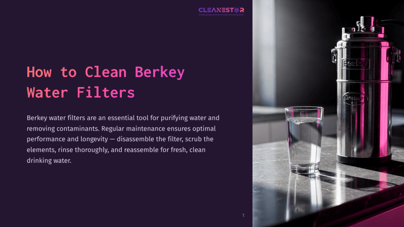 A Glass Of Clear Water Sits On A Kitchen Counter Next To A Gleaming Stainless Steel Berkey Water Filter. The Text &Quot;How To Clean Berkey Water Filters&Quot; Is Visible On The Left.