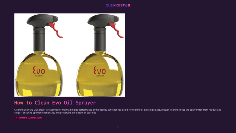 1 How To Clean Evo Oil Sprayer Two Identical Evo Oil Sprayers With Yellow Liquid And Black Spray Nozzles Are Shown Against A Dark Purple Background. The Text &Quot;Evo Oil Sprayer&Quot; Is Visible On Each Bottle.