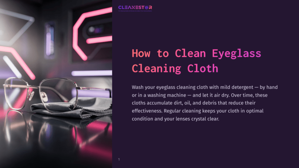 1 How To Clean Eyeglass Cleaning Cloth Modern Eyeglasses Resting On A Gray Microfiber Cleaning Cloth, With The Title &Quot;How To Clean Eyeglass Cleaning Cloth&Quot; Visible In The Background.