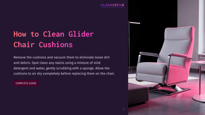 1 How To Clean Glider Chair Cushions A Modern Grey Glider Chair With A Silver Base Is Illuminated By Pink And White Light Against A Dark Background. The Text &Quot;How To Clean Glider Chair Cushions&Quot; Is Visible On The Left.
