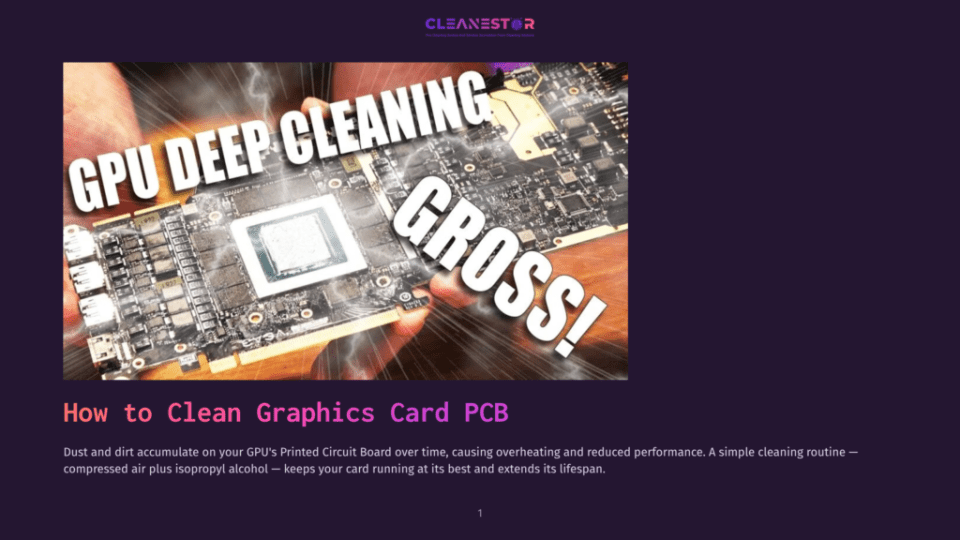 1 How To Clean Graphics Card Pcb Close-Up Of A Dusty Computer Graphics Card Pcb With &Quot;Gpu Deep Cleaning&Quot; And &Quot;Grossi!&Quot; Text Overlaid. Lightning Effects Suggest A Cleaning Process.