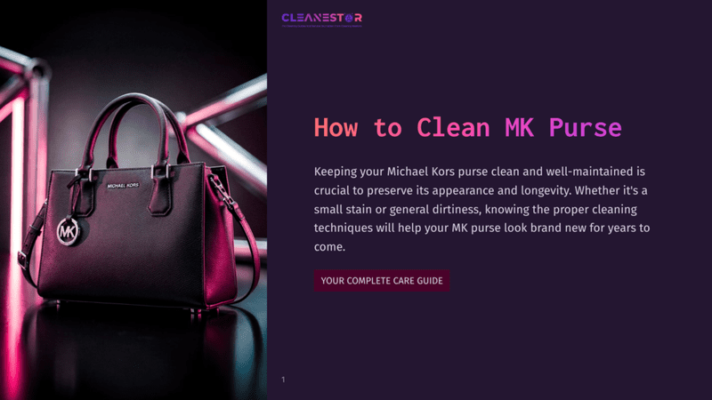 1 How To Clean Mk Purse A Black Michael Kors Purse With A Silver Logo Charm Sits On A Reflective Surface, Illuminated By Pink And Purple Lighting. Text Overlay Reads &Quot;How To Clean Mk Purse&Quot;.