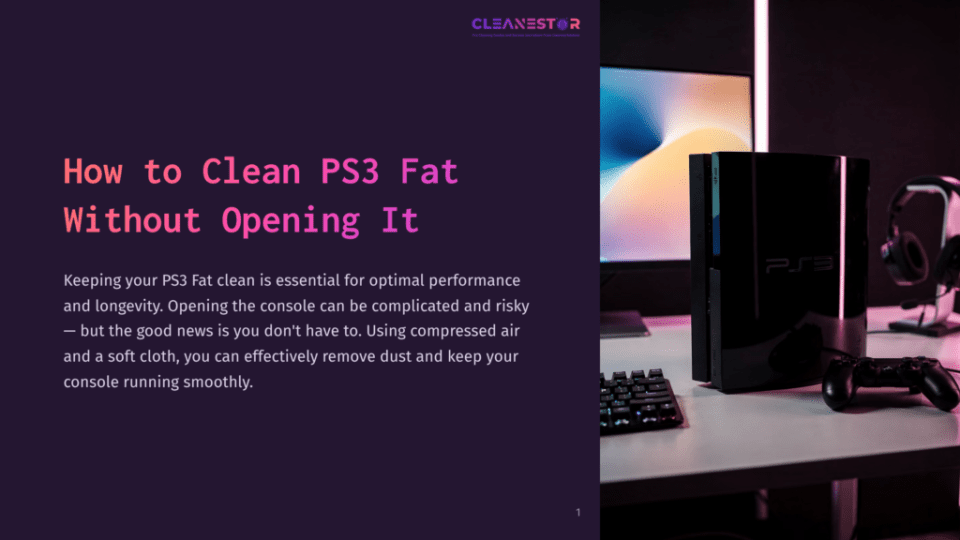 1 How To Clean Ps3 Fat Without Opening It A Black Sony Playstation 3 Fat Console Sits On A Desk Next To A Controller And Keyboard, With A Monitor In The Background. The Text &Quot;How To Clean Ps3 Fat Without Opening It&Quot; Is Overlaid On The Left Side Of The Image.