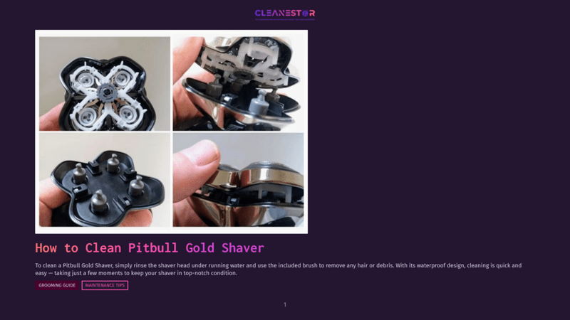 1 How To Clean Pitbull Gold Shaver A Four-Panel Image Showing How To Clean A Pitbull Gold Shaver. The Top Left Shows The Detached Shaver Head With Its Internal Blades. The Top Right Shows A Close-Up Of The Shaver'S Internal Mechanism. The Bottom Left Shows The Shaver Head Detached With Its Three Rotary Blades. The Bottom Right Shows A Hand Reattaching The Shaver Head To The Main Body Of The Pitbull Gold Shaver.