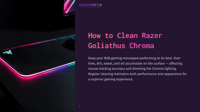 1 How To Clean Razer Goliathus Chroma A Razer Goliathus Chroma Rgb Gaming Mousepad With Vibrant Pink And Blue Lighting, Displaying The &Quot;Cleanestor&Quot; Logo And Title &Quot;How To Clean Razer Goliathus Chroma&Quot;.