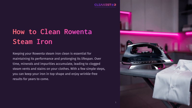 1 How To Clean Rowenta Steam Iron A Black Rowenta Steam Iron Rests On An Ironing Board, With A White Dress Shirt Neatly Folded Beside It. The Background Features A Modern Kitchen With Pink Neon Lighting.