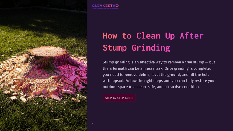 1 How To Clean Up After Stump Grinding A Freshly Ground Tree Stump Sits In A Yard, Surrounded By Wood Chips And Sawdust. The Image Is Part Of A &Quot;How To Clean Up After Stump Grinding&Quot; Guide.