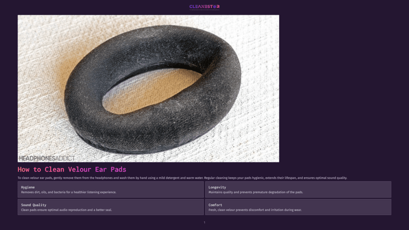 1 How To Clean Velour Ear Pads A Close-Up Of A Black Velour Headphone Earpad, Showing Texture And Wear, With The Title &Quot;How To Clean Velour Ear Pads&Quot; Visible Below.