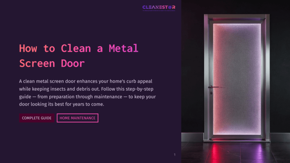 1 How To Clean A Metal Screen Door A Modern Metal Screen Door With Illuminated Pink And Red Led Lights, Set Against A Dark, Moody Background. The Text &Quot;Cleanestar&Quot; Is Visible At The Top Right.