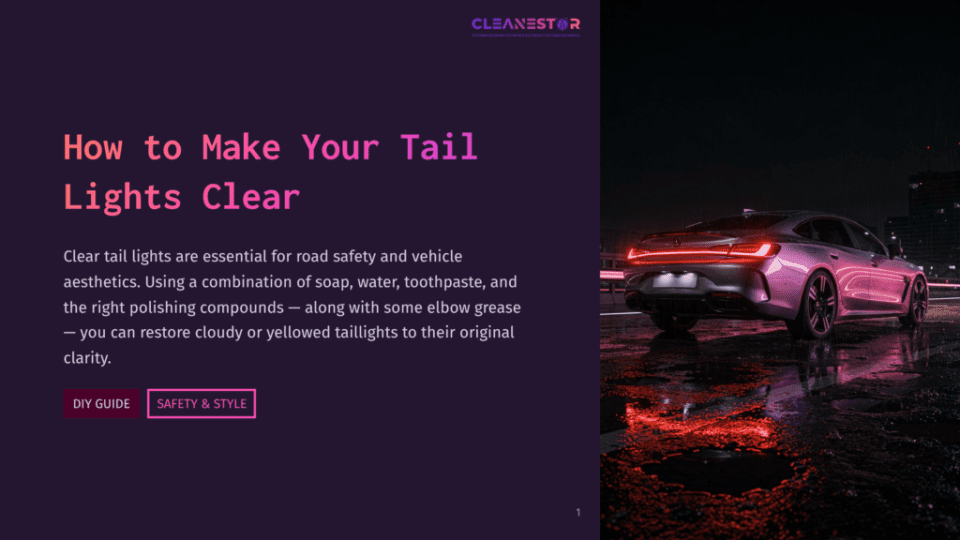 1 How To Make Your Tail Lights Clear A Sleek, Modern Sedan With Illuminated Red Taillights Reflects On A Wet City Street At Night. The Image Showcases How To Make Tail Lights Clear, With Text Overlay: &Quot;How To Make Your Tail Lights Clear.