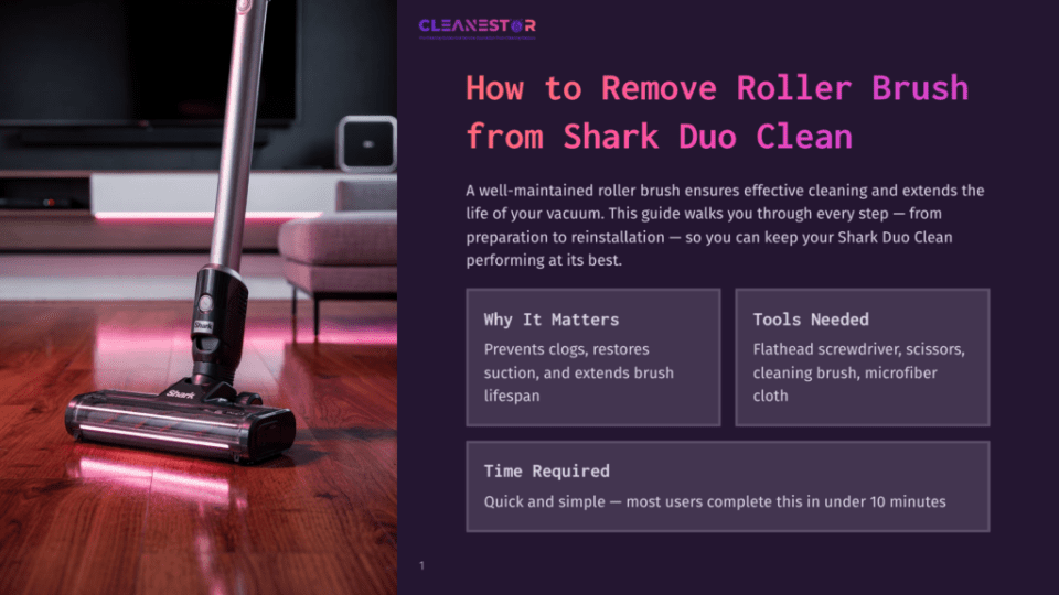 1 How To Remove Roller Brush From Shark Duo Clean 1 Cleanestor Guide On How To Remove Roller Brush From Shark Duo Clean Vacuum, Showing The Vacuum Cleaner On A Wooden Floor.