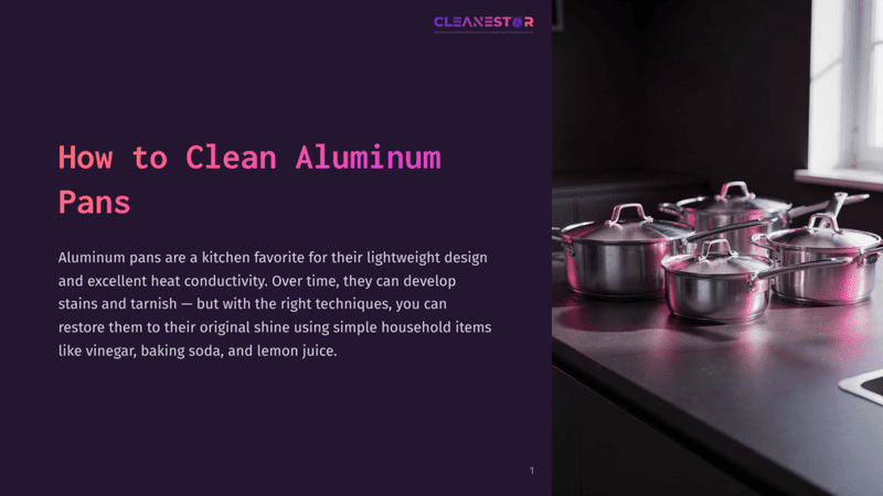 1 How To Clean Aluminum Pans Several Polished Aluminum Pots And Pans Gleam On A Dark Countertop, Showcasing How To Clean Aluminum Pans. The Kitchen Setting Is Modern And Clean.