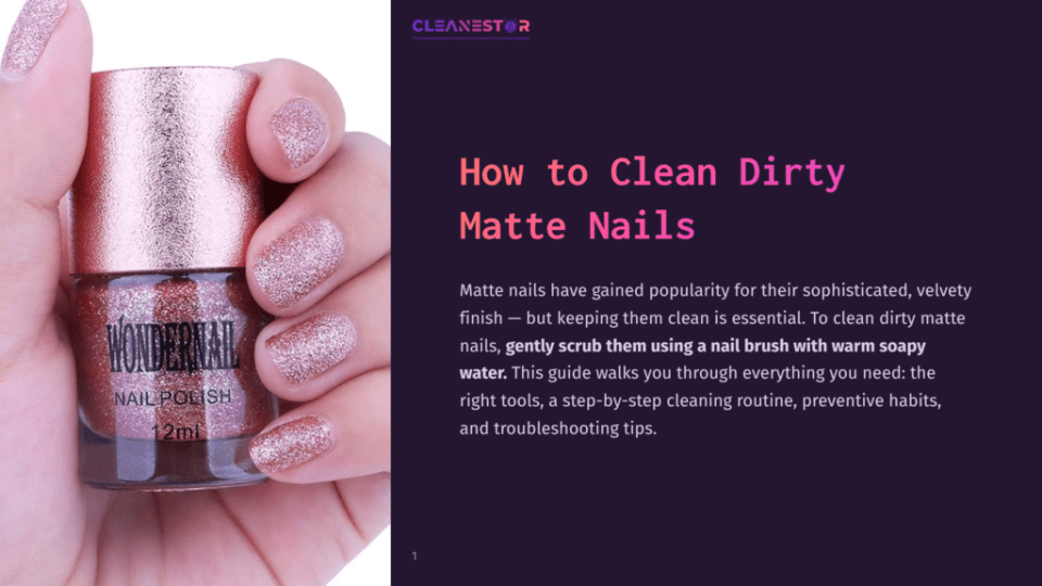 1 How To Clean Dirty Matte Nails A Hand With Glittery Matte Rose Gold Nails Holds A Bottle Of &Quot;Wonder Beauty&Quot; Nail Polish, Next To A Text Overlay Titled &Quot;How To Clean Dirty Matte Nails.